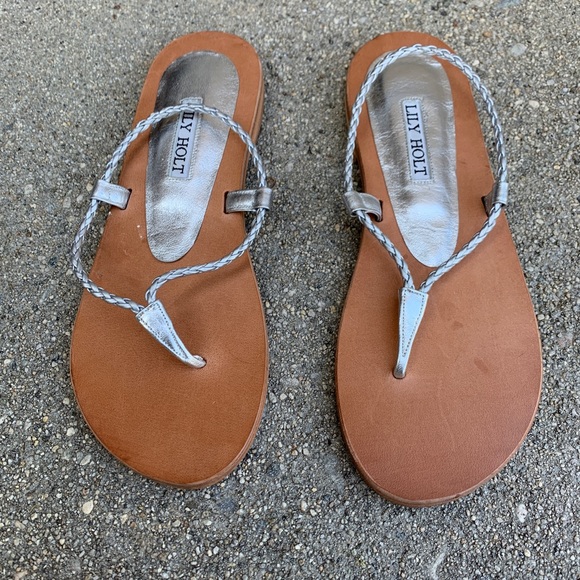 Lily Holt Silver Greek Braid Strap Sandals Size 6 - Picture 1 of 6